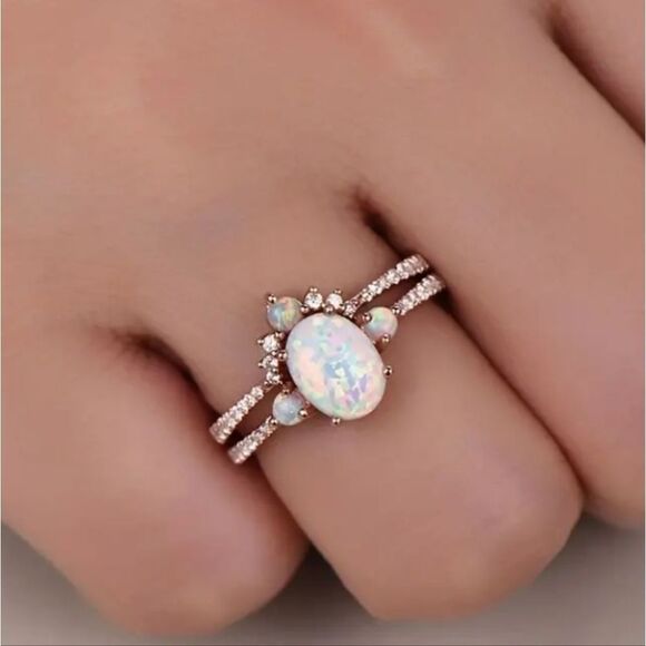 Stackable Opal wedding ring set sz 8 - Picture 5 of 5